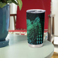 Hawaiian Sea Turtle Tumbler Cup Blue Hibiscus Flowers and Kakau Pattern LT9 - Polynesian Pride