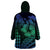 Hawaiian Sea Turtle Wearable Blanket Hoodie Blue Hibiscus Flowers and Kakau Pattern