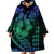 Hawaiian Sea Turtle Wearable Blanket Hoodie Blue Hibiscus Flowers and Kakau Pattern