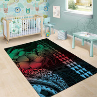 Hawaiian Sea Turtle Area Rug Green Hibiscus Flowers and Kakau Pattern LT9 - Polynesian Pride