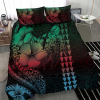 Hawaiian Sea Turtle Bedding Set Green Hibiscus Flowers and Kakau Pattern LT9 - Polynesian Pride