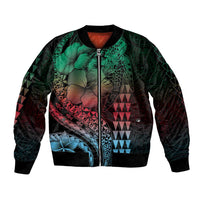Hawaiian Sea Turtle Bomber Jacket Green Hibiscus Flowers and Kakau Pattern LT9 Unisex Green - Polynesian Pride