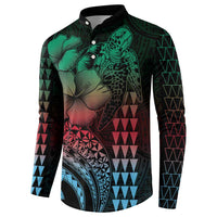 Hawaiian Sea Turtle Button Sweatshirt Green Hibiscus Flowers and Kakau Pattern LT9 - Polynesian Pride