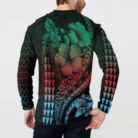 Hawaiian Sea Turtle Button Sweatshirt Green Hibiscus Flowers and Kakau Pattern LT9 - Polynesian Pride