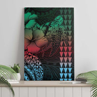Hawaiian Sea Turtle Canvas Wall Art Green Hibiscus Flowers and Kakau Pattern LT9 - Polynesian Pride