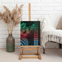 Hawaiian Sea Turtle Canvas Wall Art Green Hibiscus Flowers and Kakau Pattern LT9 - Polynesian Pride