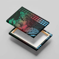 Hawaiian Sea Turtle Canvas Wall Art Green Hibiscus Flowers and Kakau Pattern LT9 - Polynesian Pride