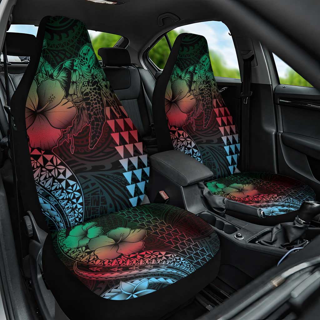 Hawaiian Sea Turtle Car Seat Cover Green Hibiscus Flowers and Kakau Pattern LT9 One Size Green - Polynesian Pride