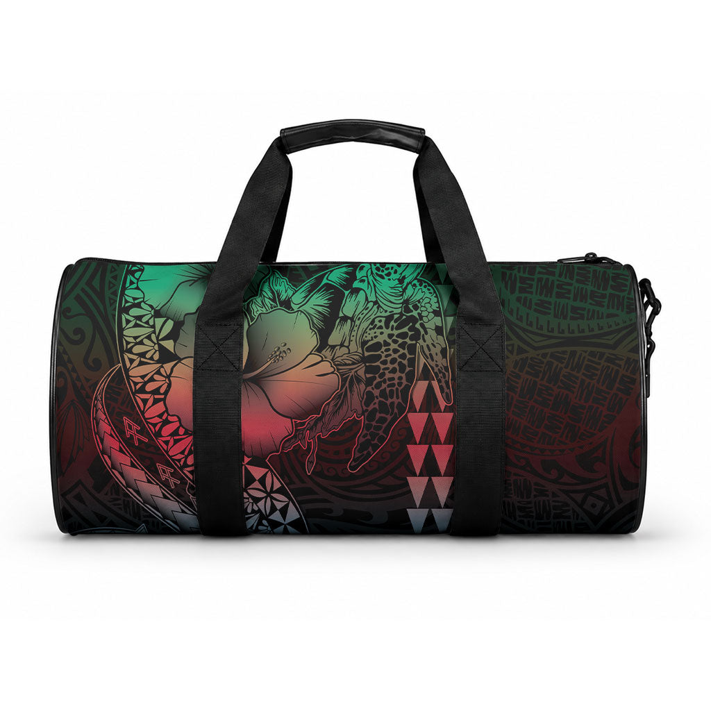 Hawaiian Sea Turtle Duffle Bag Green Hibiscus Flowers and Kakau Pattern LT9 One size Green - Polynesian Pride