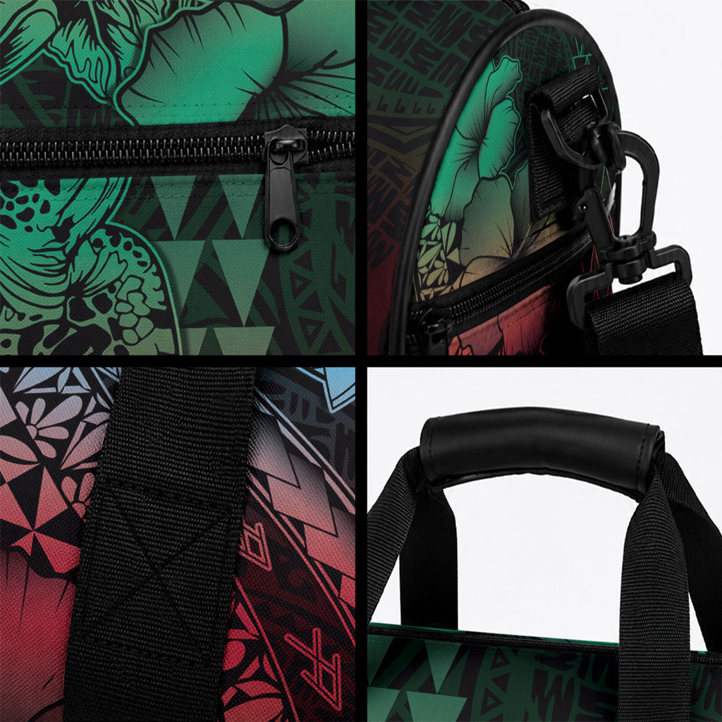 Hawaiian Sea Turtle Duffle Bag Green Hibiscus Flowers and Kakau Pattern LT9 - Polynesian Pride