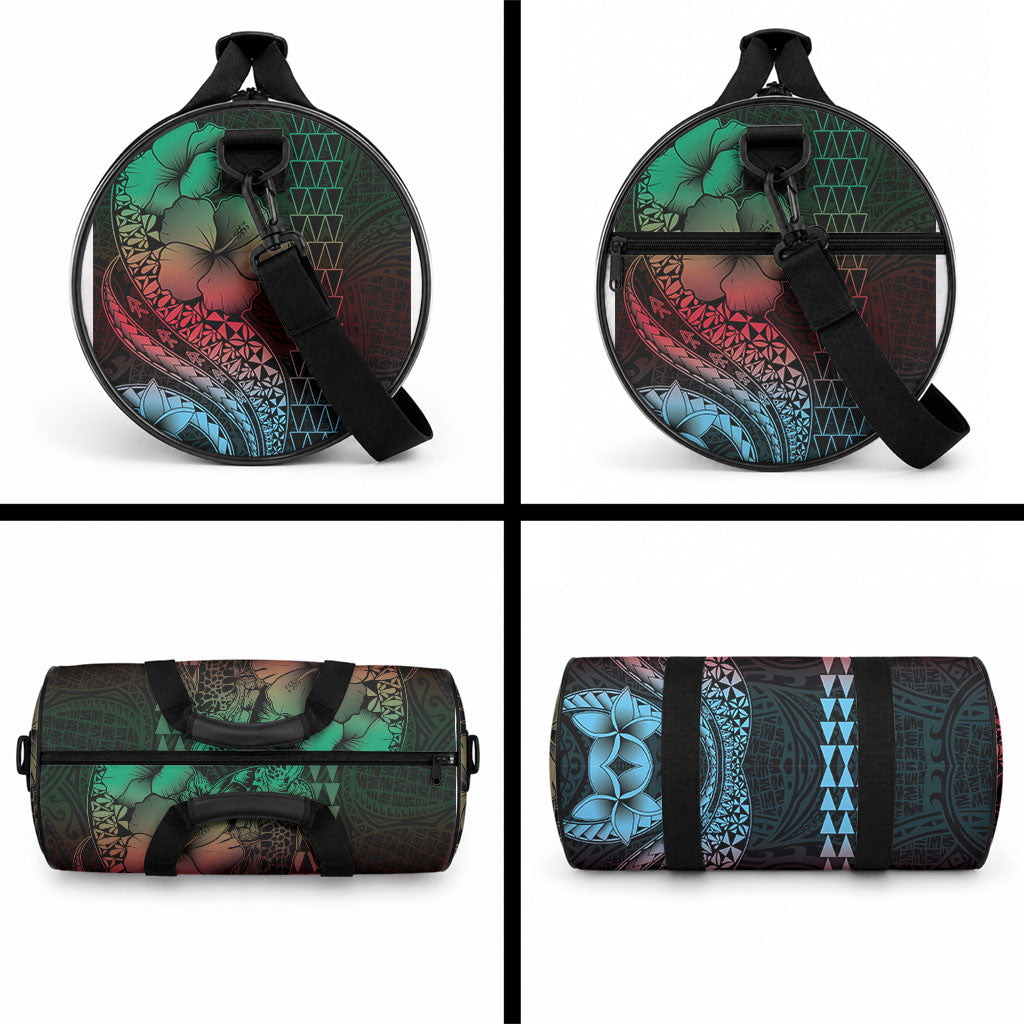Hawaiian Sea Turtle Duffle Bag Green Hibiscus Flowers and Kakau Pattern LT9 - Polynesian Pride