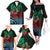 Hawaiian Sea Turtle Family Matching Off The Shoulder Long Sleeve Dress and Hawaiian Shirt Green Hibiscus Flowers and Kakau Pattern