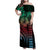 Hawaiian Sea Turtle Family Matching Off Shoulder Maxi Dress and Hawaiian Shirt Green Hibiscus Flowers and Kakau Pattern