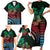 Hawaiian Sea Turtle Family Matching Short Sleeve Bodycon Dress and Hawaiian Shirt Green Hibiscus Flowers and Kakau Pattern