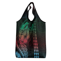Hawaiian Sea Turtle Grocery Bag Green Hibiscus Flowers and Kakau Pattern LT9 - Polynesian Pride