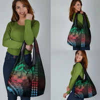 Hawaiian Sea Turtle Grocery Bag Green Hibiscus Flowers and Kakau Pattern LT9 - Polynesian Pride