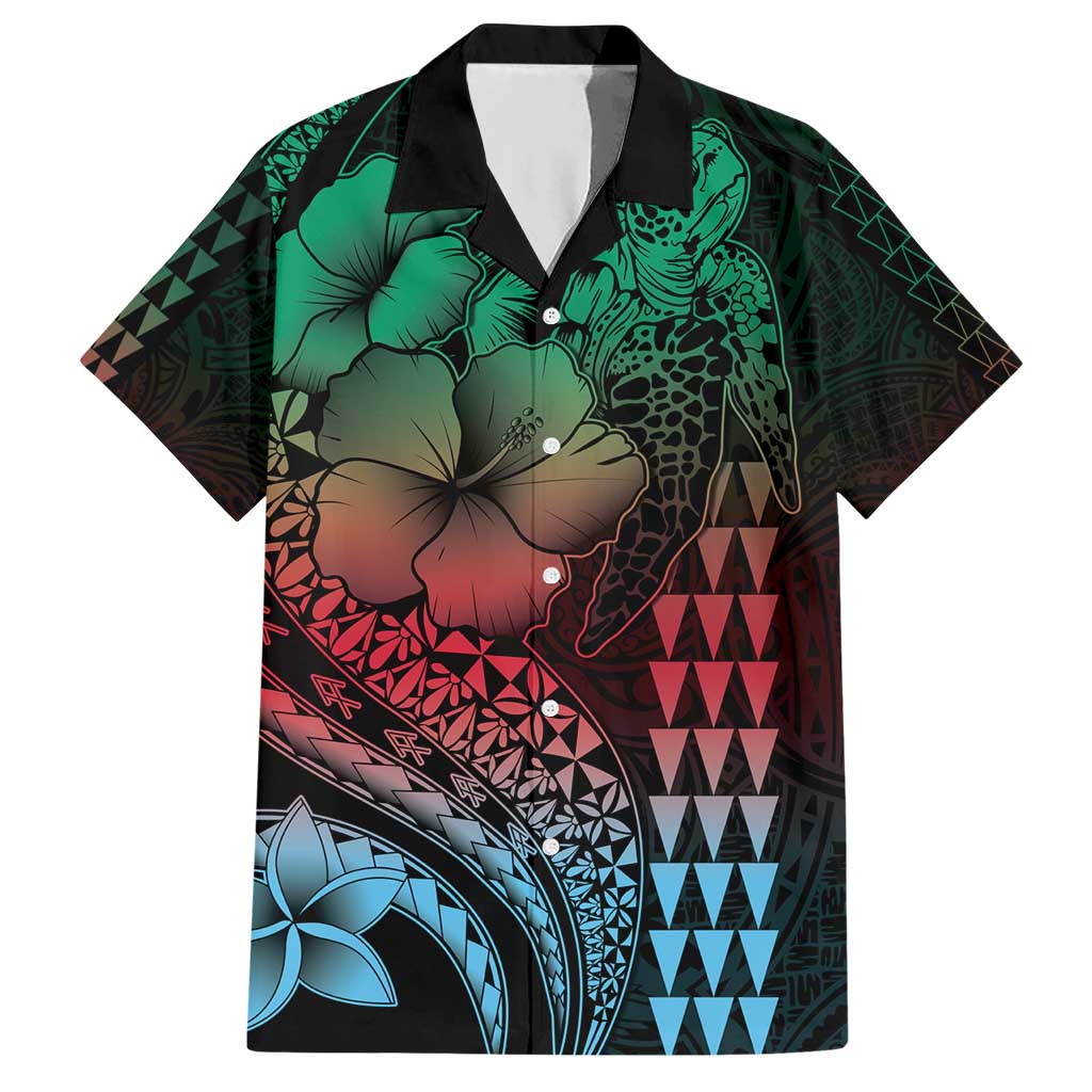 Hawaiian Sea Turtle Hawaiian Shirt Green Hibiscus Flowers and Kakau Pattern LT9 Green - Polynesian Pride