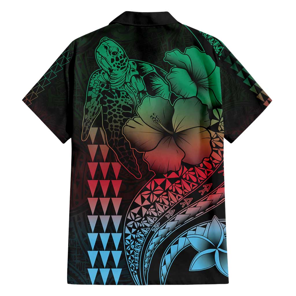 Hawaiian Sea Turtle Hawaiian Shirt Green Hibiscus Flowers and Kakau Pattern LT9 - Polynesian Pride