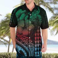 Hawaiian Sea Turtle Hawaiian Shirt Green Hibiscus Flowers and Kakau Pattern LT9 - Polynesian Pride