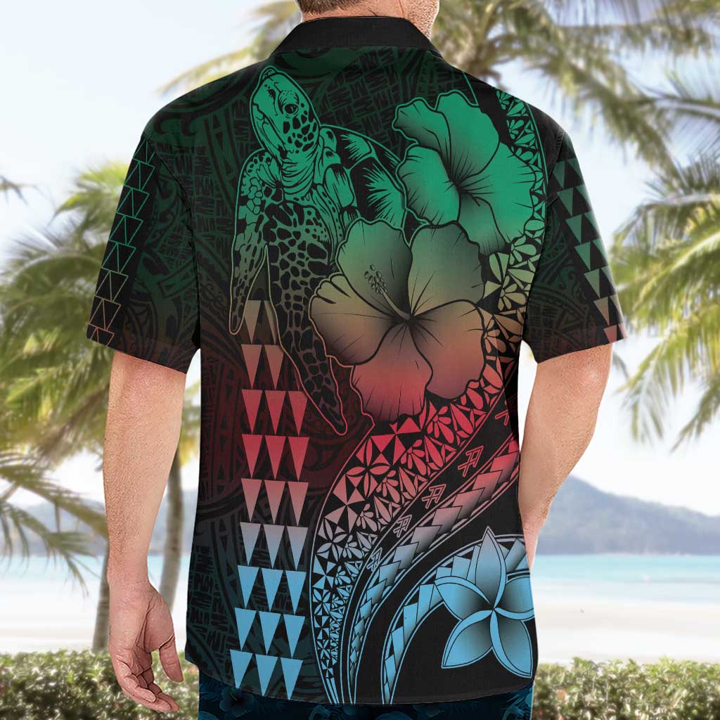 Hawaiian Sea Turtle Hawaiian Shirt Green Hibiscus Flowers and Kakau Pattern LT9 - Polynesian Pride