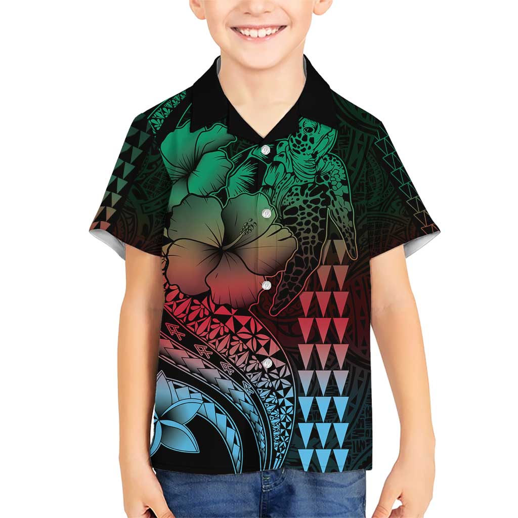 Hawaiian Sea Turtle Hawaiian Shirt Green Hibiscus Flowers and Kakau Pattern LT9 - Polynesian Pride