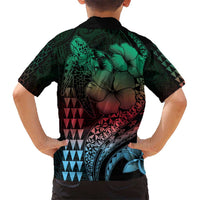 Hawaiian Sea Turtle Hawaiian Shirt Green Hibiscus Flowers and Kakau Pattern LT9 - Polynesian Pride