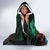 Hawaiian Sea Turtle Hooded Blanket Green Hibiscus Flowers and Kakau Pattern