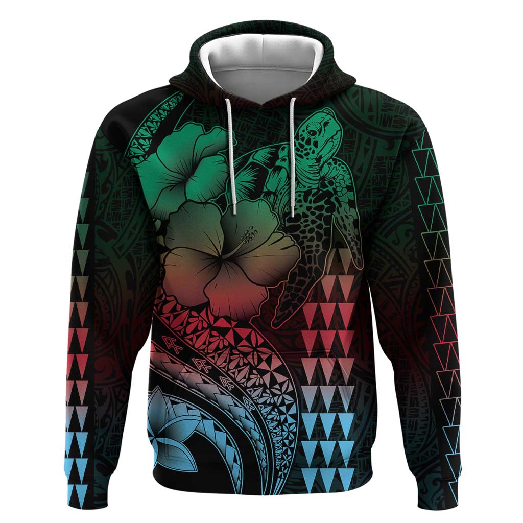 Hawaiian Sea Turtle Hoodie Green Hibiscus Flowers and Kakau Pattern LT9 Pullover Hoodie Green - Polynesian Pride