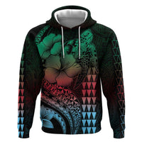 Hawaiian Sea Turtle Hoodie Green Hibiscus Flowers and Kakau Pattern LT9 Pullover Hoodie Green - Polynesian Pride