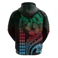 Hawaiian Sea Turtle Hoodie Green Hibiscus Flowers and Kakau Pattern LT9 - Polynesian Pride