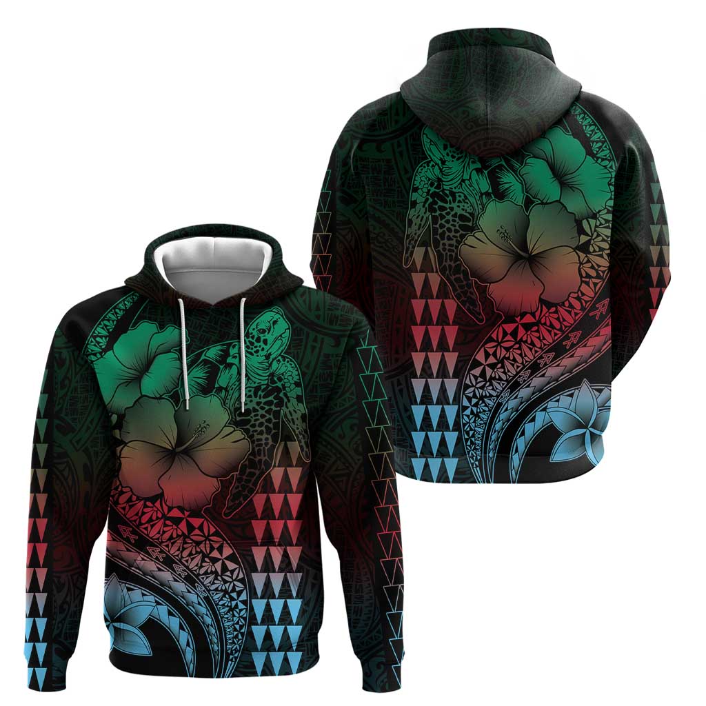 Hawaiian Sea Turtle Hoodie Green Hibiscus Flowers and Kakau Pattern LT9 - Polynesian Pride