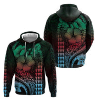 Hawaiian Sea Turtle Hoodie Green Hibiscus Flowers and Kakau Pattern LT9 - Polynesian Pride