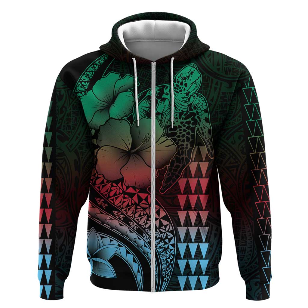 Hawaiian Sea Turtle Hoodie Green Hibiscus Flowers and Kakau Pattern LT9 Zip Hoodie Green - Polynesian Pride