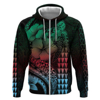 Hawaiian Sea Turtle Hoodie Green Hibiscus Flowers and Kakau Pattern LT9 Zip Hoodie Green - Polynesian Pride