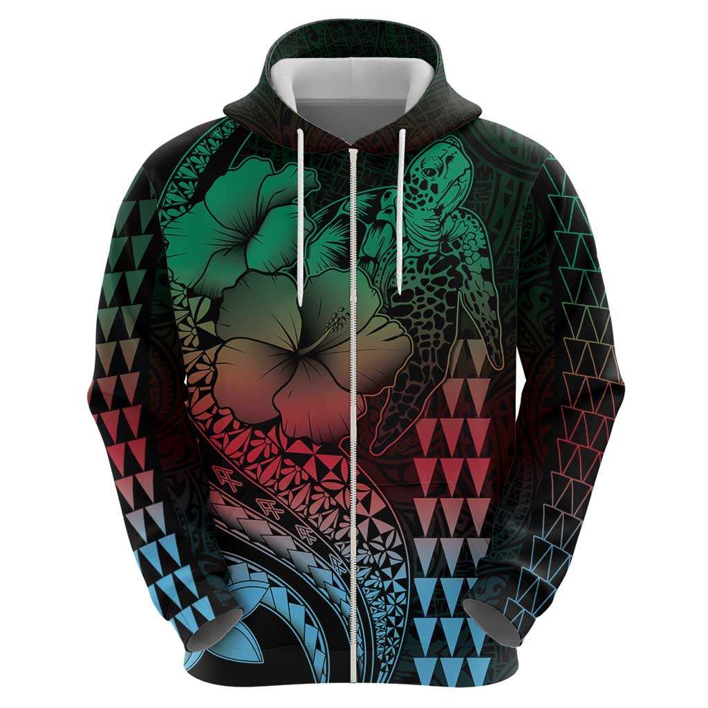 Hawaiian Sea Turtle Hoodie Green Hibiscus Flowers and Kakau Pattern LT9 - Polynesian Pride