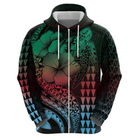 Hawaiian Sea Turtle Hoodie Green Hibiscus Flowers and Kakau Pattern LT9 - Polynesian Pride