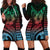 Hawaiian Sea Turtle Hoodie Dress Green Hibiscus Flowers and Kakau Pattern