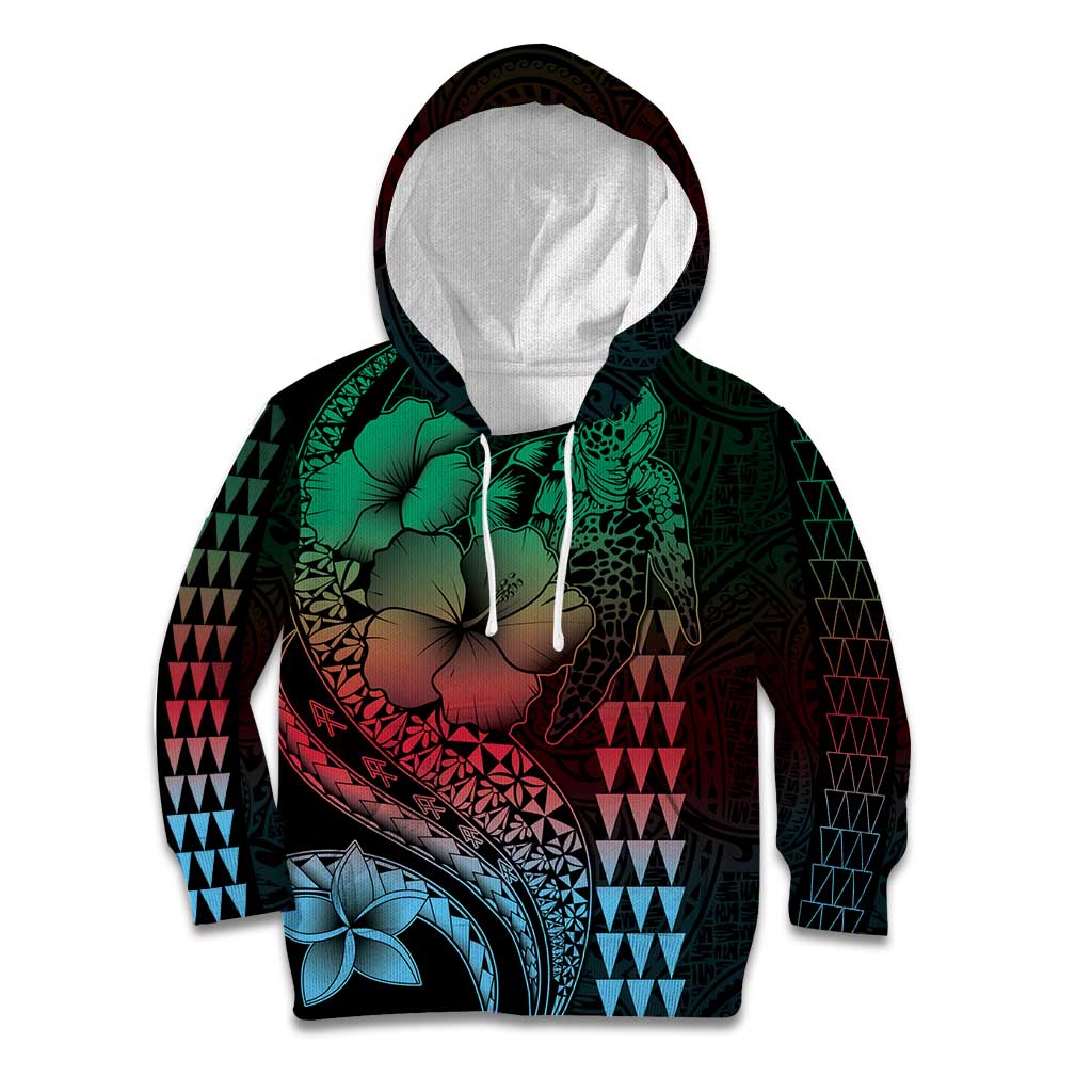 Hawaiian Sea Turtle Kid Hoodie Green Hibiscus Flowers and Kakau Pattern LT9 Hoodie Green - Polynesian Pride