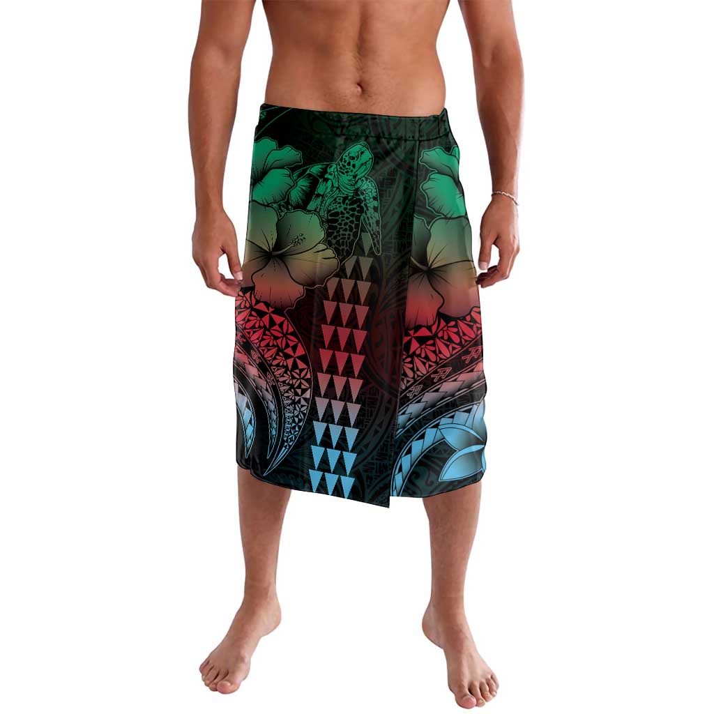 Hawaiian Sea Turtle Lavalava Green Hibiscus Flowers and Kakau Pattern