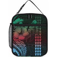 Hawaiian Sea Turtle Lunch Bag Green Hibiscus Flowers and Kakau Pattern LT9 10.2 × 8.3 × 4.3 inch Green - Polynesian Pride