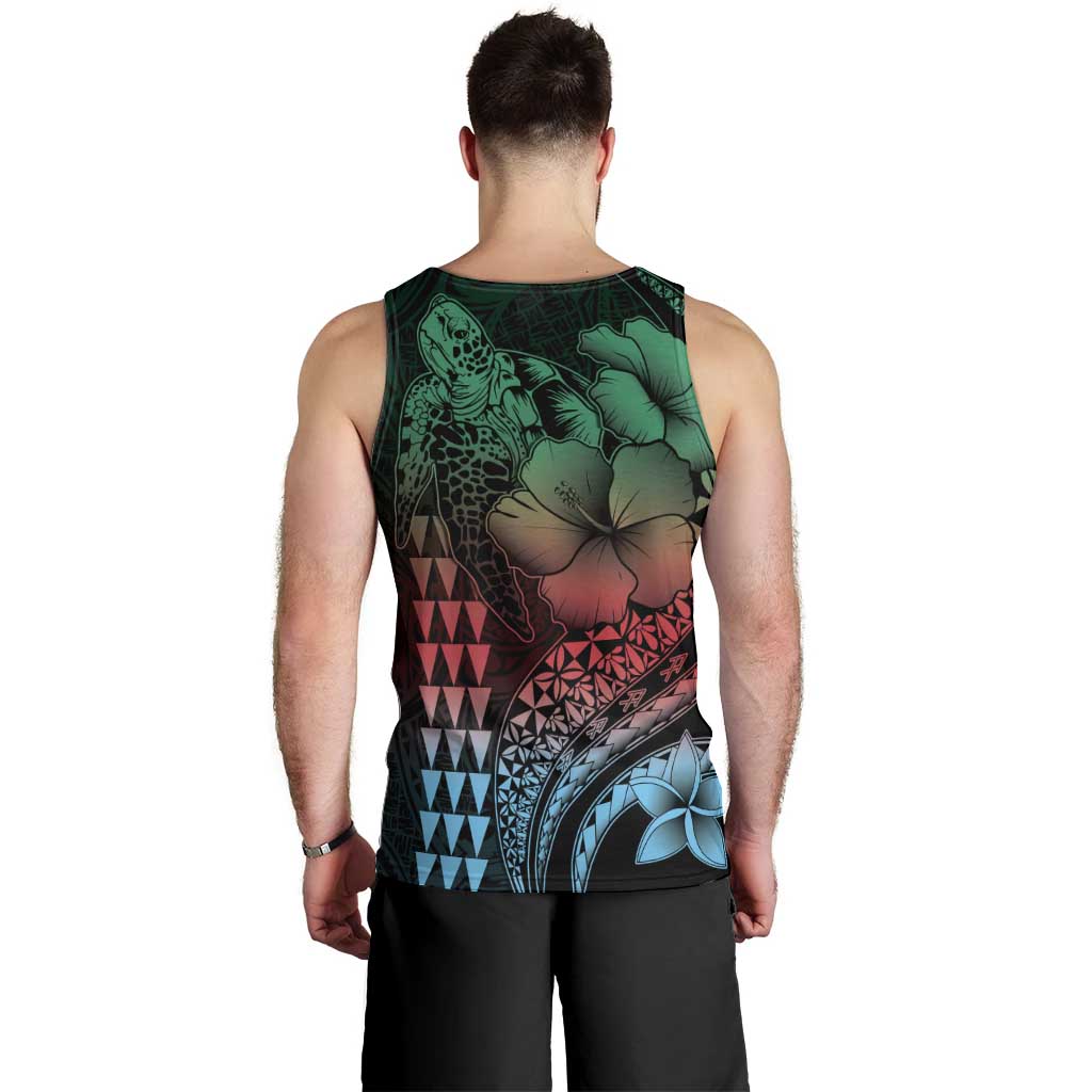 Hawaiian Sea Turtle Men Tank Top Green Hibiscus Flowers and Kakau Pattern LT9 - Polynesian Pride