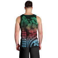 Hawaiian Sea Turtle Men Tank Top Green Hibiscus Flowers and Kakau Pattern LT9 - Polynesian Pride