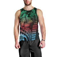 Hawaiian Sea Turtle Men Tank Top Green Hibiscus Flowers and Kakau Pattern LT9 - Polynesian Pride