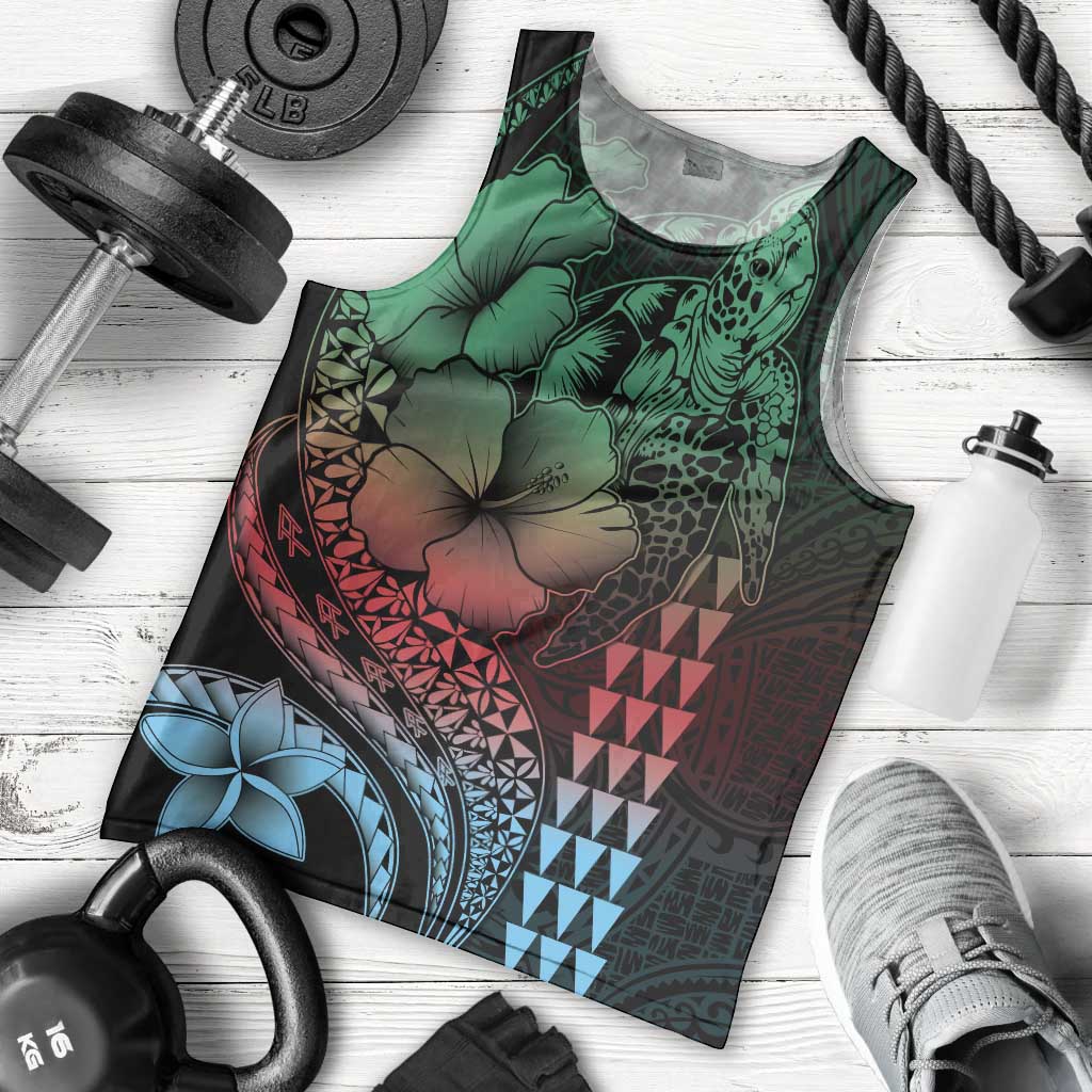 Hawaiian Sea Turtle Men Tank Top Green Hibiscus Flowers and Kakau Pattern LT9 - Polynesian Pride
