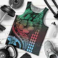 Hawaiian Sea Turtle Men Tank Top Green Hibiscus Flowers and Kakau Pattern LT9 - Polynesian Pride