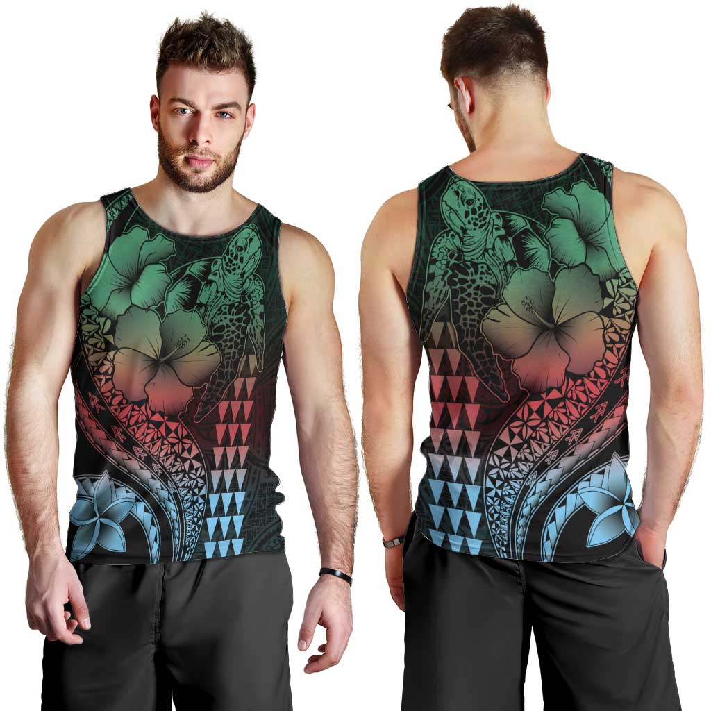Hawaiian Sea Turtle Men Tank Top Green Hibiscus Flowers and Kakau Pattern LT9 - Polynesian Pride