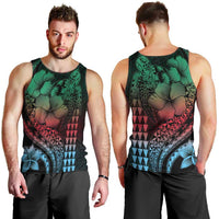 Hawaiian Sea Turtle Men Tank Top Green Hibiscus Flowers and Kakau Pattern LT9 - Polynesian Pride