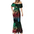 Hawaiian Sea Turtle Mermaid Dress Green Hibiscus Flowers and Kakau Pattern