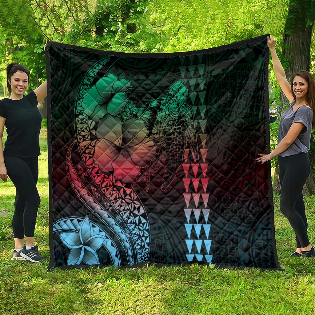 Hawaiian Sea Turtle Quilt Green Hibiscus Flowers and Kakau Pattern LT9 - Polynesian Pride