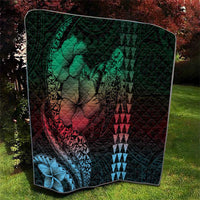 Hawaiian Sea Turtle Quilt Green Hibiscus Flowers and Kakau Pattern LT9 - Polynesian Pride